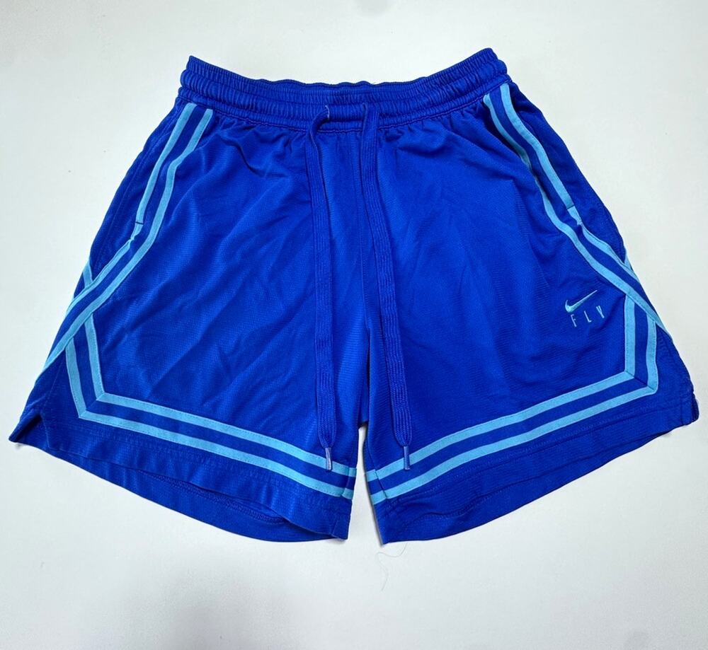 Nike FLY Women M Blue Mesh Athletic Shorts Drawstring Breathable basketball